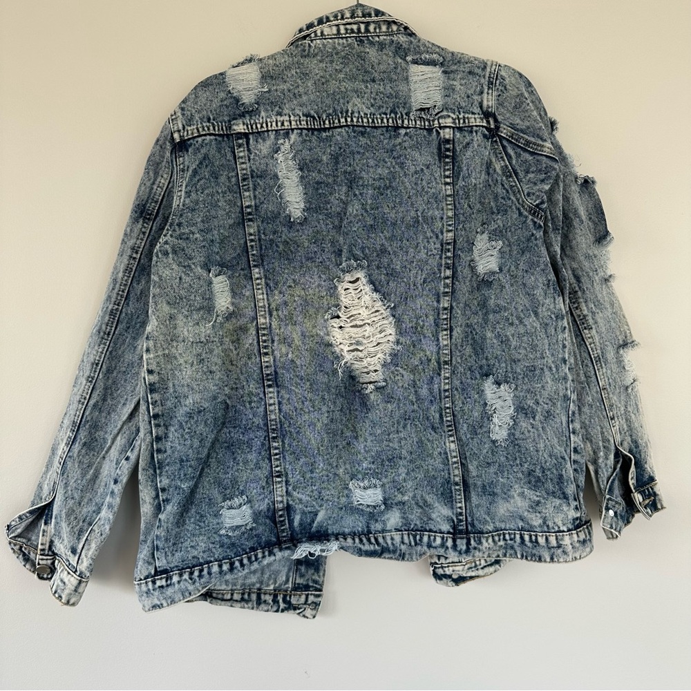 Fantastic Fawn Distressed Denim Jacket Size Large - Picture 5 of 7